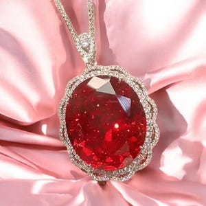 Ruby Pendant Necklace:  925 Sterling Silver, Mossanite, Jumbo Size, Mothers Day Gift!