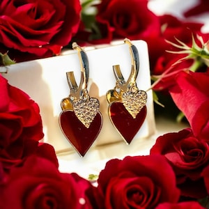Druppeloorbellen rood hart, 925 sterlingzilveren sieraden, hartenkoningin, robijnrood, Moederdag, jubilea, Valentijnsdag!