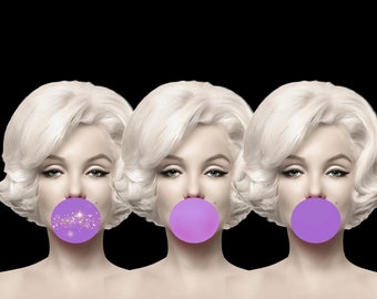 3 Marilyn Monroe Purple Bubblegum Transparent Clipart Sublimation Graphic Download PNG/SVG Marilyn MonroeMarilyn Monroe Stickers