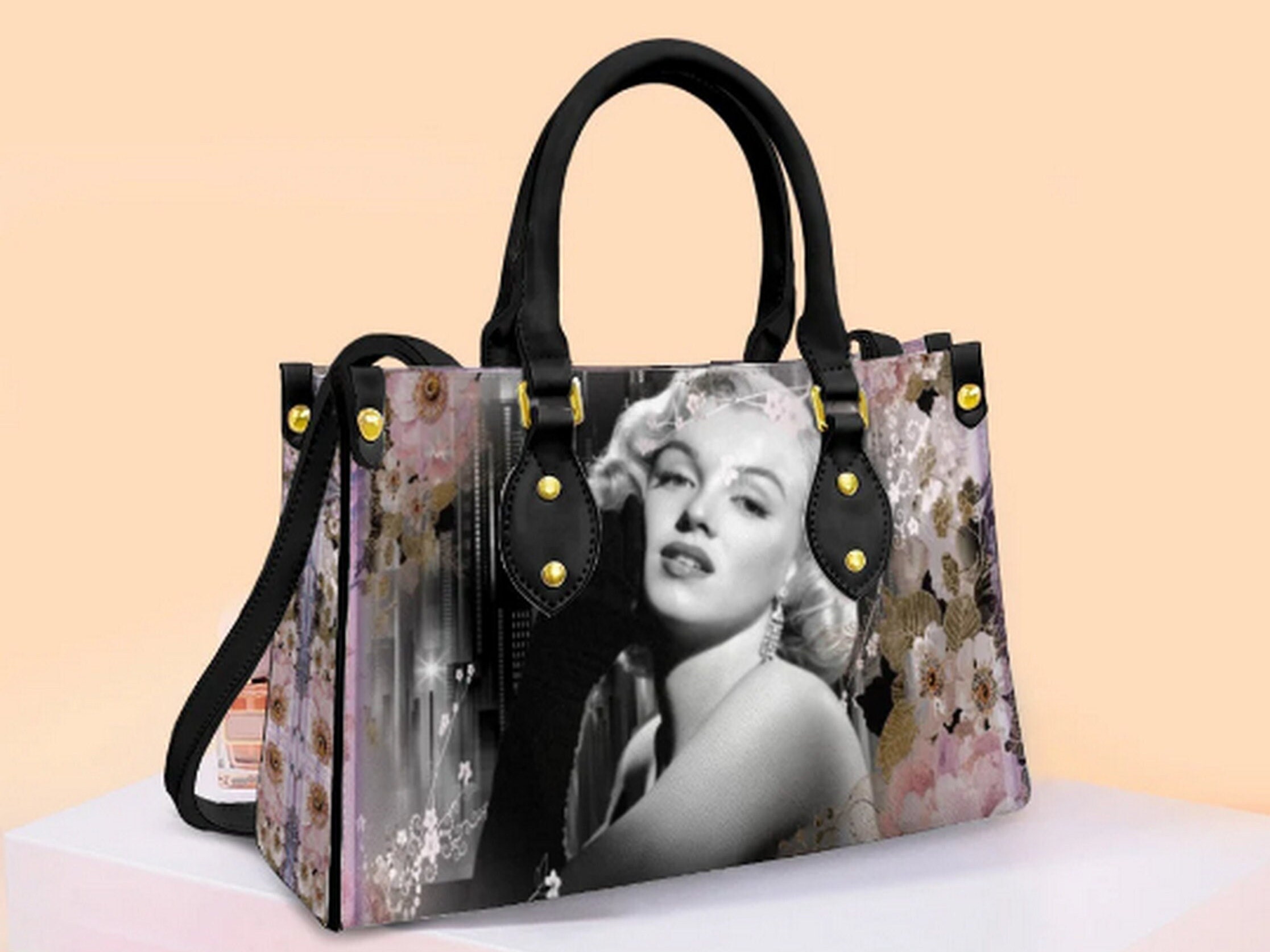 Marilyn Monroe Pink Flowers Vegan Leather Purse