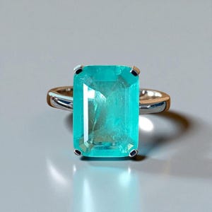 Neon Paraiba Tourmaline Ring: Emerald Cut 925 Sterling Silver, Brazil Jewelry