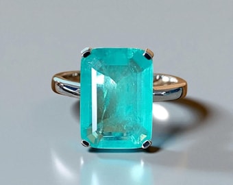 NEON Color Glow Paraiba Tourmaline Ring set in 925 Silver, Emerald Cut, Something Blue, Brazil Jewelry , October Birthstone, Gift for Her!