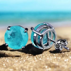Paraiba Tourmaline 10mm Earring Studs , Sterling Silver 925, Stunning Blue Color, Gift for Her, Minimalist Earrings, October Birthstone!