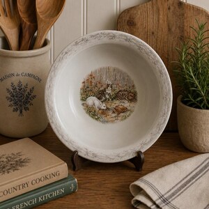 Vintage D.E. McNicol East Liverpool #89 Ironstone Bowl w/ Cats / Kittens Turtle Flowers Garden Decorative Soup / Cereal / Pet Bowl