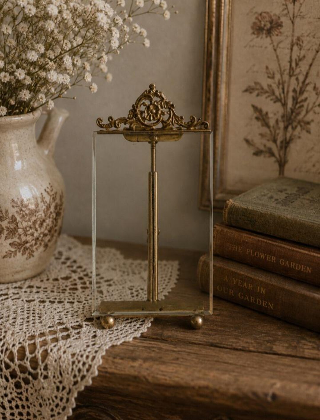 アンティーク雑貨 Old French glass ribbon frame. アンティーク雑貨
