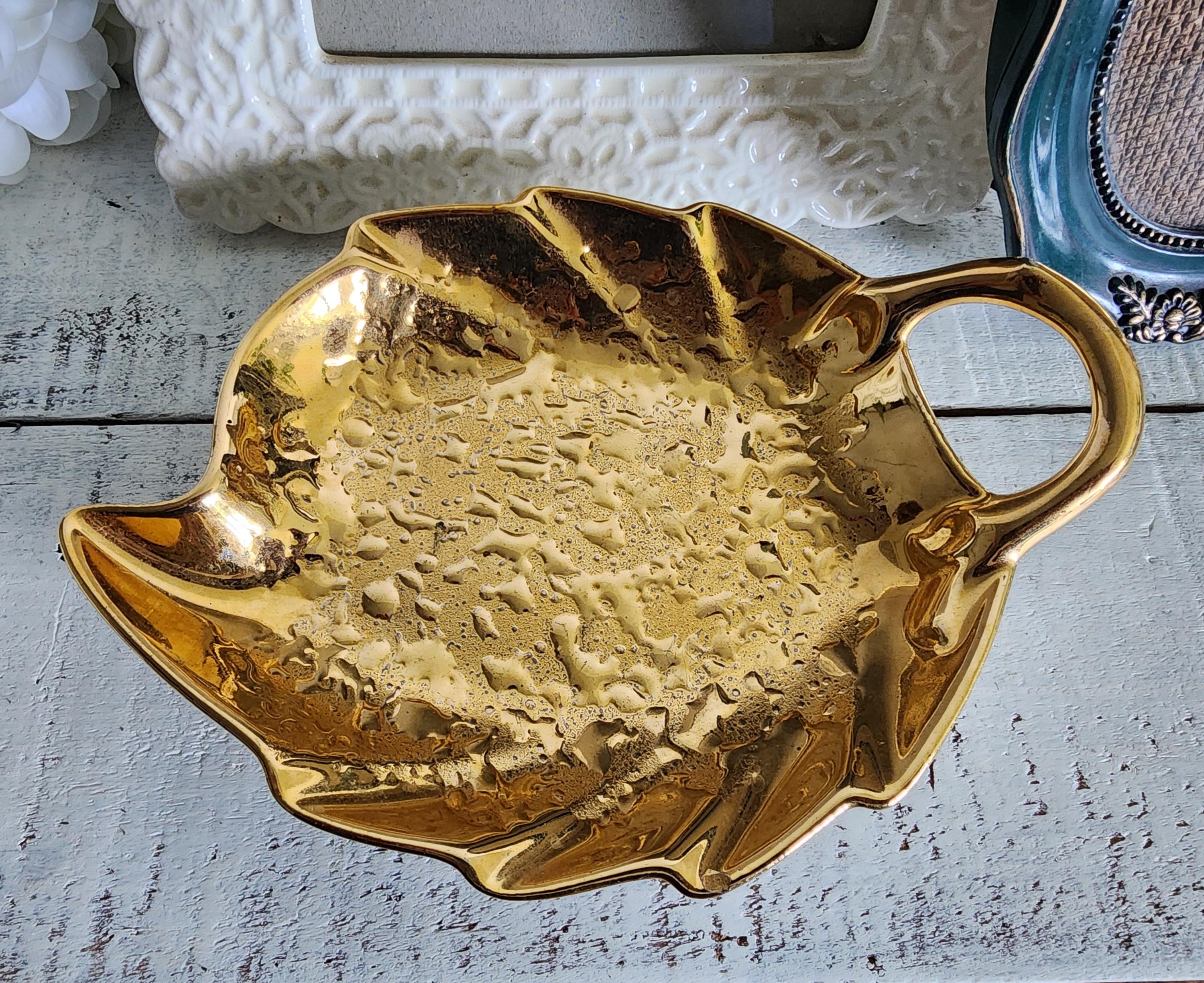 置物  GOLD DISH Vintage Holley Ross Distinguished China 22K Gold Leaf Trinket