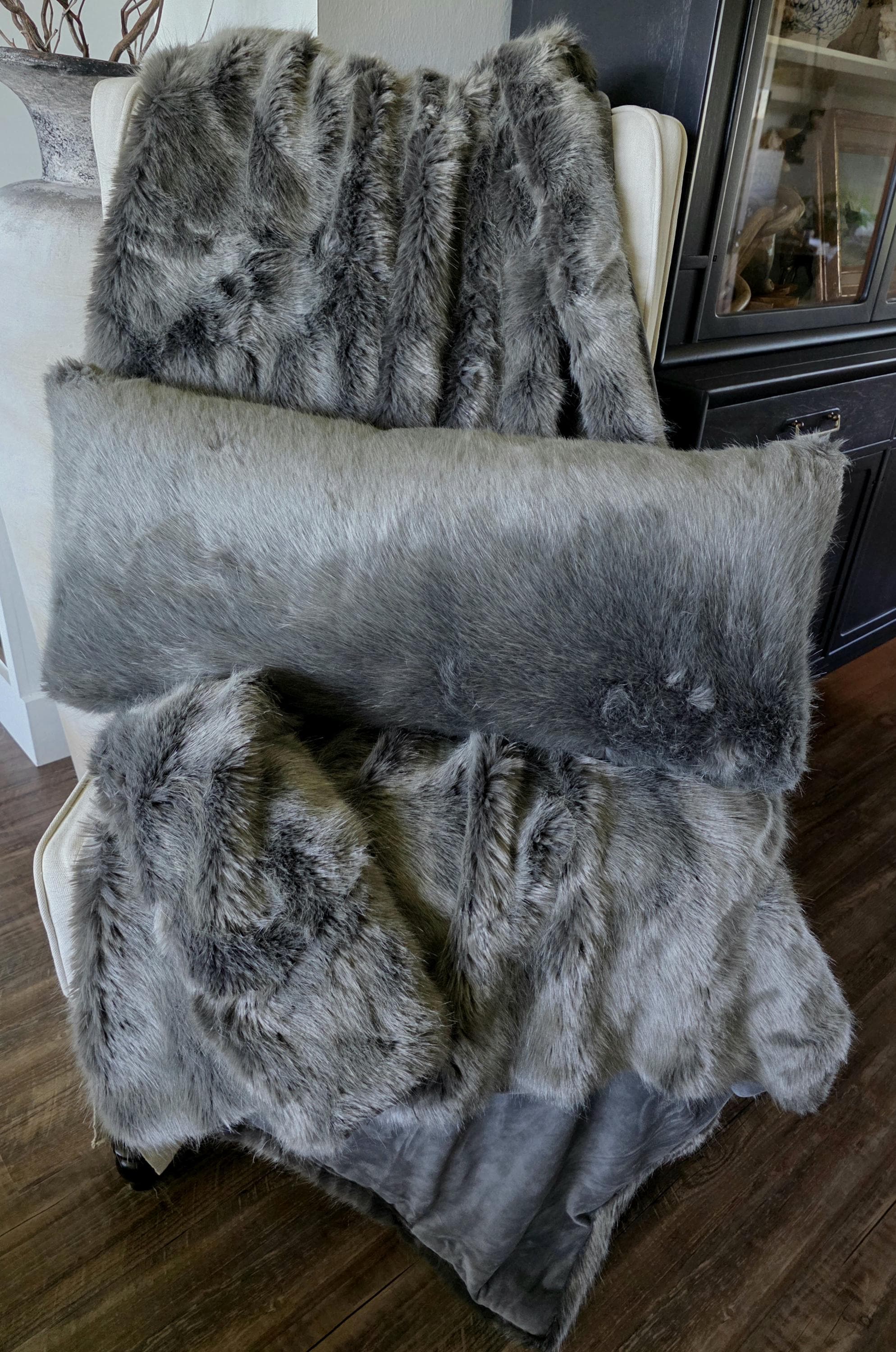 RH Restoration Hardware Faux Fur Throw Blanket & Lumbar Down
