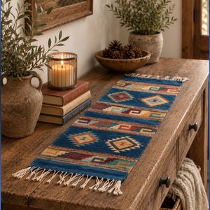 Handgewebter Woll-Kelims im Vintage-Stil des Südwestens/der amerikanischen Ureinwohner, mit Fransen, als Überwurf für Stuhl/Sofa/Satteldecke geeignet, 50 x 100 cm