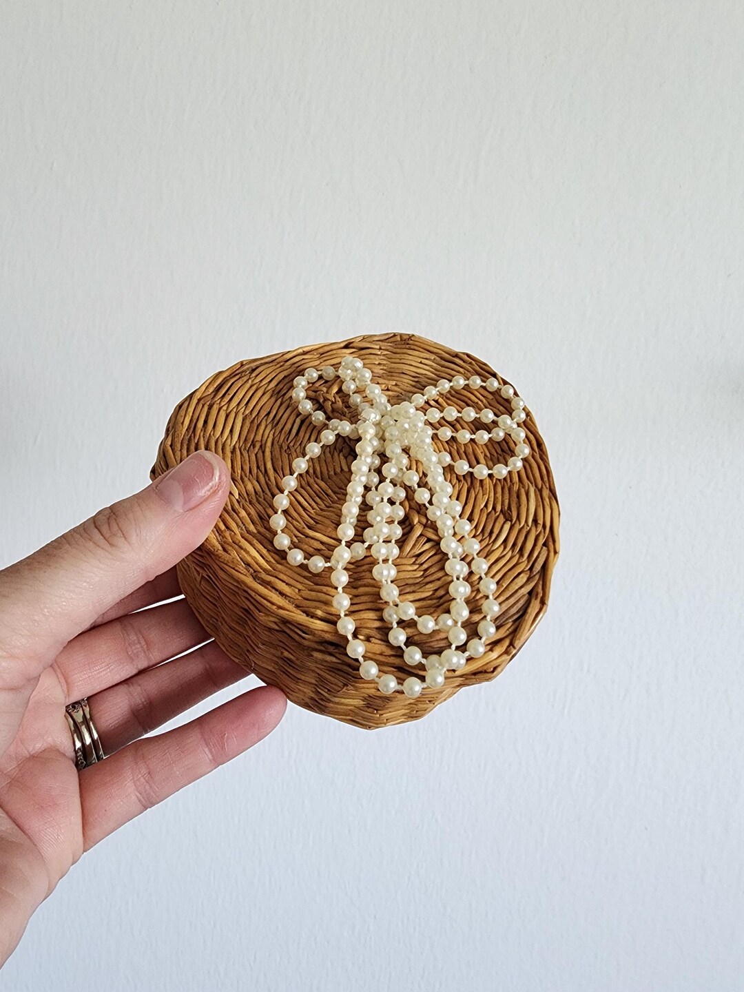 Straw Ring Vintage Woven Seagrass Straw Heart Shaped Trinket Ring Jewlery Basket ...
