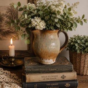 Handgefertigte Keramik im Südwest-/Boho-Stil, Krugvase, Tropfglasur, Erdtöne, Rostbraun/Beige