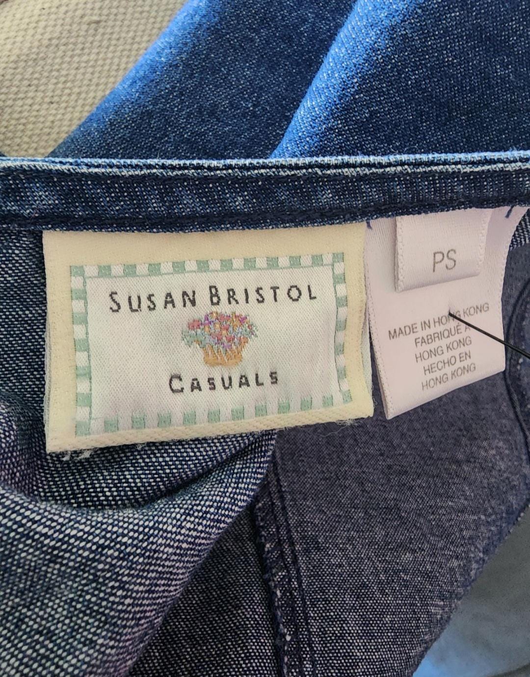 Vintage Susan Bristol Floral Embroidered Button Front Jean Denim