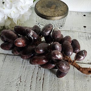 Vintage MCM Italian Dark Purple Alabaster Marble Stone Grape / Grapes Bunch Cluster Sculpture