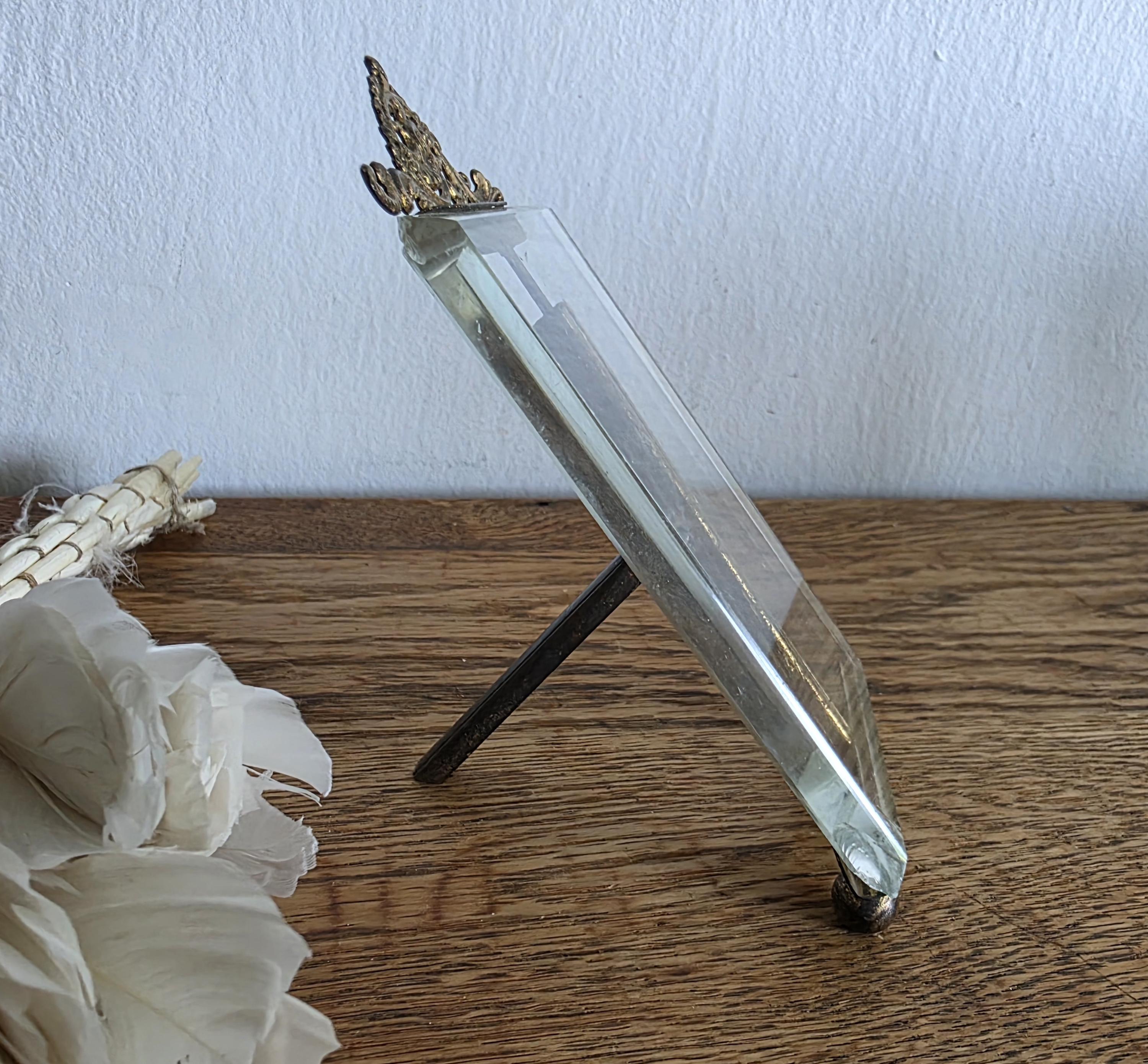 Antique French Beveled Glass & Brass Holder Stand Footed Picture