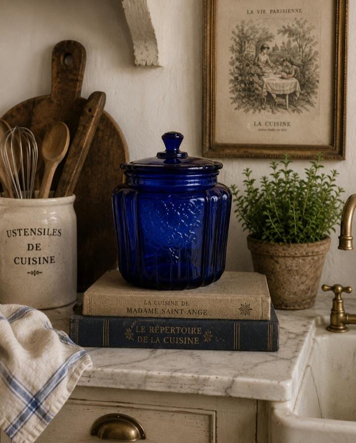 Vintage Cobalt Blue Cookie Candy Cracker Flour Sugar Coffee Tea