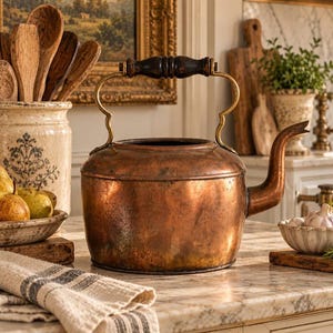 Antique Vintage Farmhouse / Primitive / Rustic / Country Cottage Style Copper & Brass Teapot Kettle Pot or Flower Vase