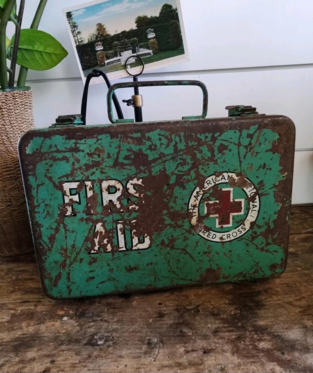 Vintage 1950's American National Red Cross First Aid Kit Metal