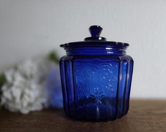 Tarro vintage azul cobalto para galletas, dulces, galletas, harina, azúcar, café, té, diseño floral