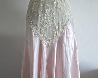 Vintage Women's Romantic Wedding Bridal Pauline's Trousseau Pink Satin Lace Teddy Lingerie Gown Size M