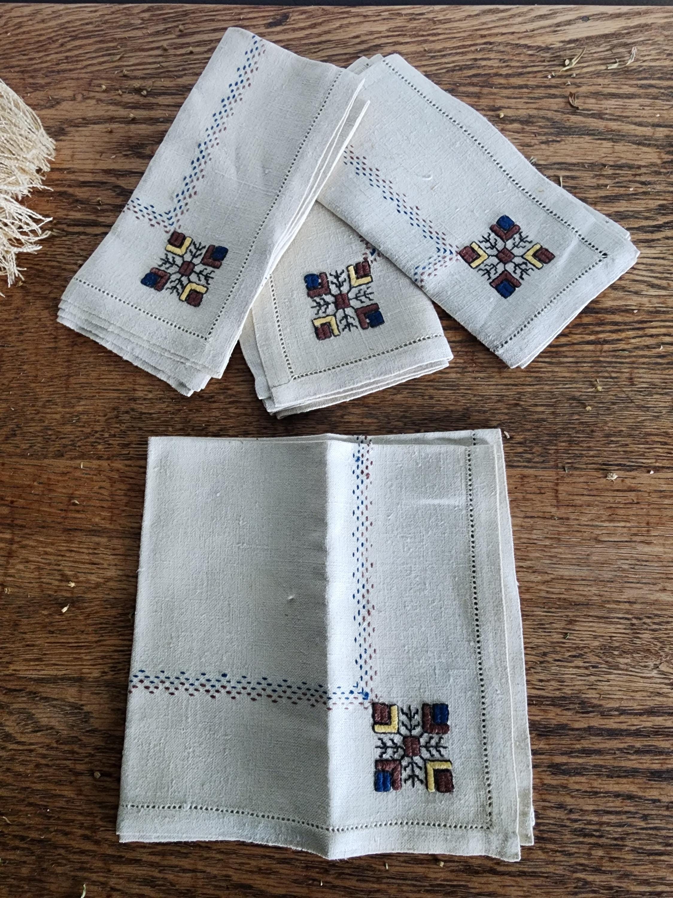 アンティーク手刺繍リネン布ナプキン 4枚セット - Etsy 日本