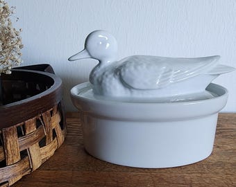Pichet à eau à vin forme canard porcelaine barbotine vintage