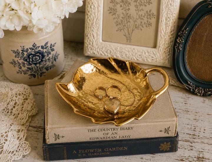 Vintage Holley Ross Distinguished China 22K Gold Leaf Trinket
