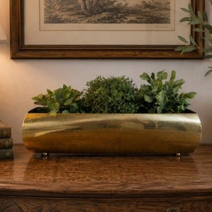 Vintage Solid Brass Metal 18" Long Trough Planter Box w/ Lion Faces