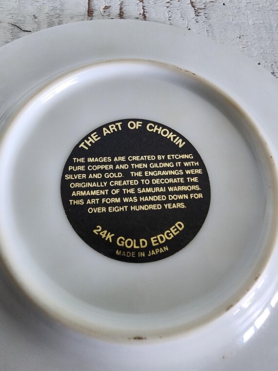 Vintage Art of Chokin Swans Birds Floral 24k Gold Edged Japan