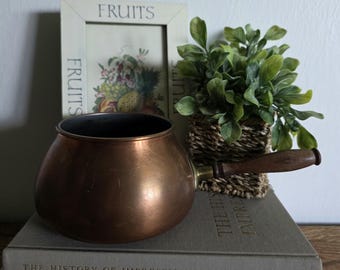 Vintage French Country Cottage Style Tagus Copper Metal & Wood Handle Saucepan / Cooking Pot Portugal