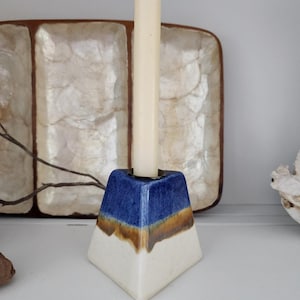 Studio Art Handmade Pottery Artist Signed Triangular Candle Stick Holder