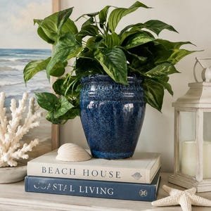 Studio Art Pottery Blue Glazed Plant Pot / Planter with Drainage Hole