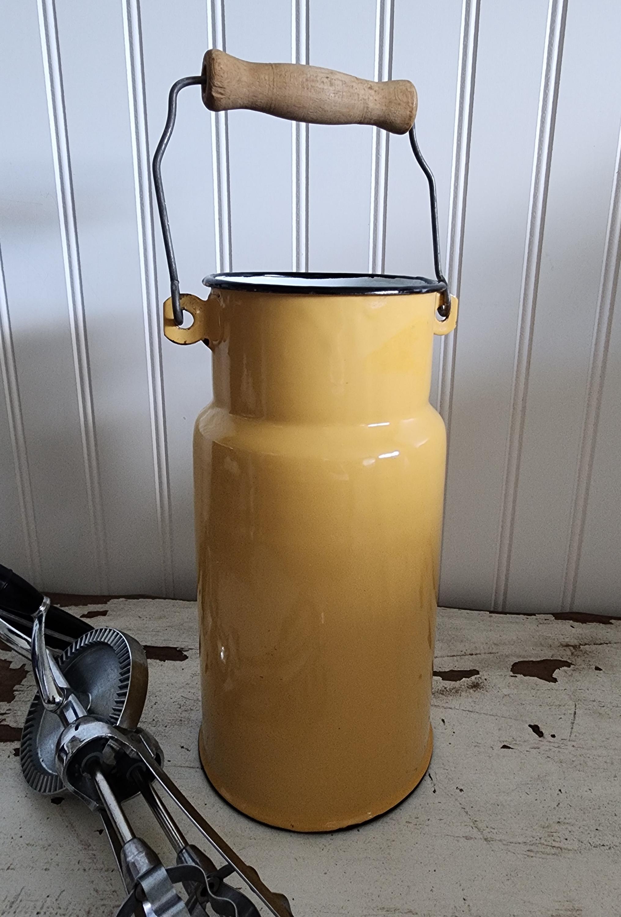 Vintage Farmhouse Rustic Primitive Sunny Yellow Enamel Wood