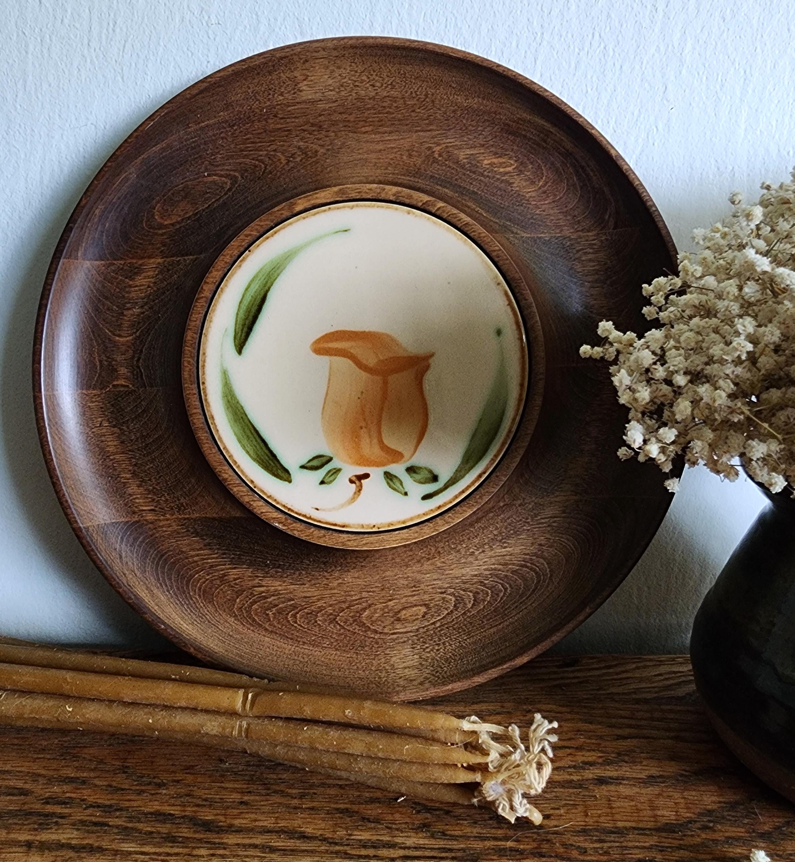 Vintage Woodbury Woodware Vermont Hand Turned Wood Round Serving