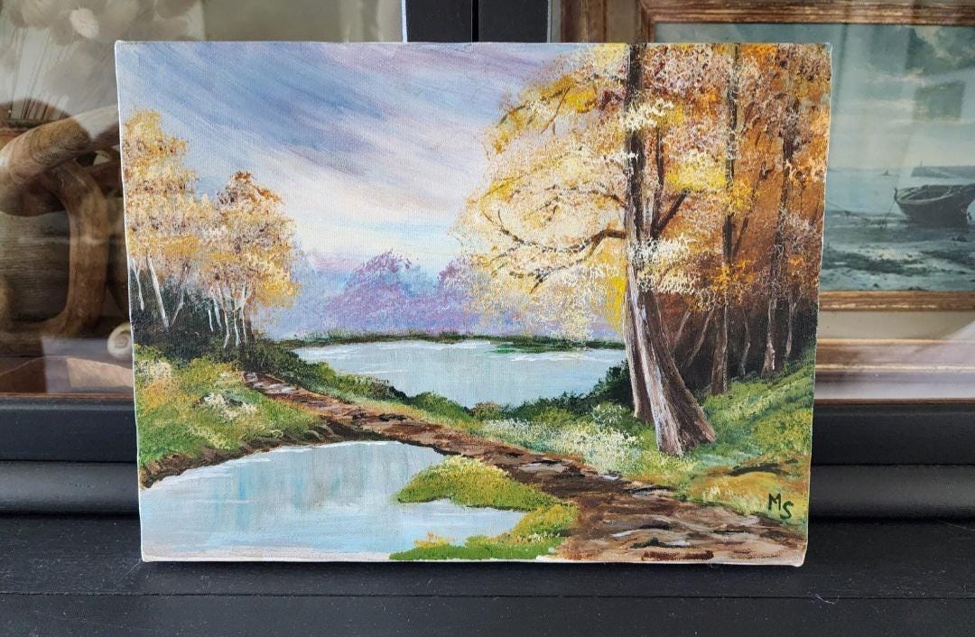 Vintage Original Signed 12" X 9" Lake Forest Landscape Oil Painting on ...