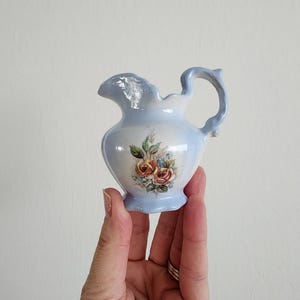 Vintage Victorian Style Small Blue Floral Pitcher Vase