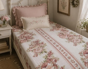 Vintage landelijke cottage stijl Esmond tweepersoons hoeslaken met bloemenprint