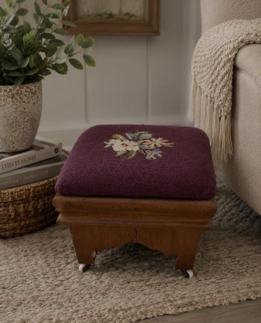 Antique French Country Cottage Victorian Plum Purple Floral