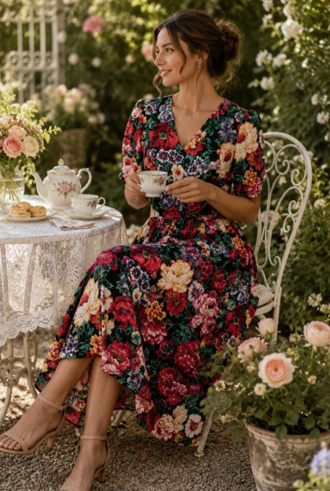 lady dorby dresses Vintage Women's Miss Cottage Core Floral Garden Tea Party Dress Size 16 P Designers > MORPHEW ATELIER