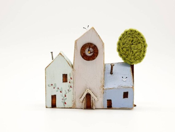 Coastal Little Wooden Houses Seaside Village Scene Nautical Etsy