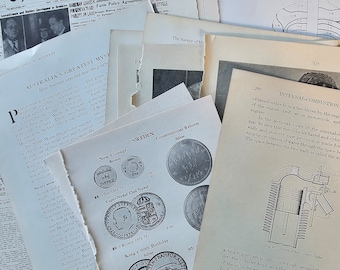 Eccentrico pacchetto di generi misti di 25 pagine di libri assortiti di curiosità vintage. Perfetto per diari spazzatura, diari d'arte, media misti, collage ecc.