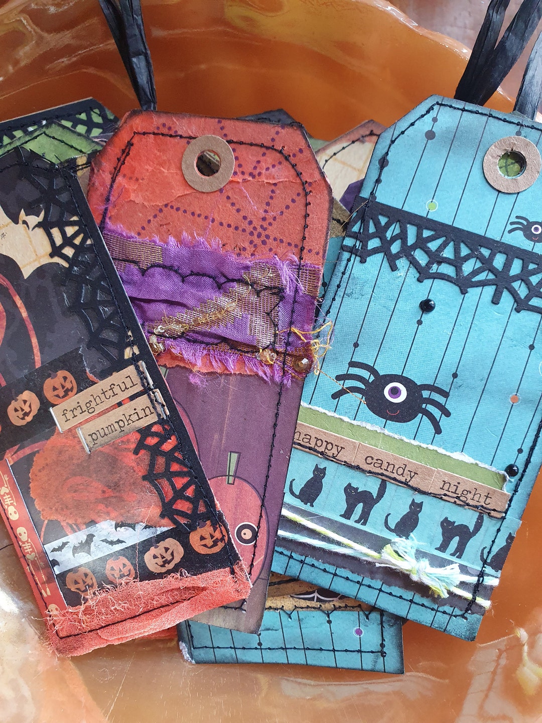 Halloween Themed Handmade Mixed Media Label Tags, Shipping Tags ...
