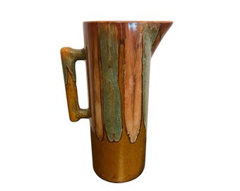 Dryden Ozark Frontier Keramik Krug Vintage Tropfglasur Braun Grün Signiert 28 cm
