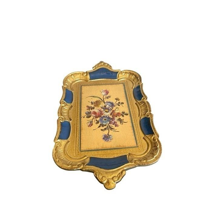 Vintage Florentine Italian Wood Tray Gold Gilt Blue Floral Hand Painted ...