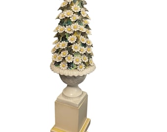 Vintage Capodimonte Porcelain Topiary Daisy Lamp Two Way Large Scale no Shade
