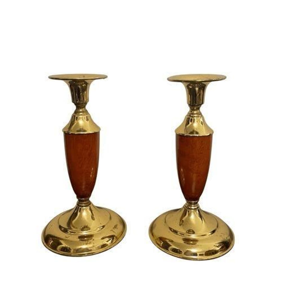 Vintage Brass and Amber Resin Taper Candlestick Holders Set of 2 MCM ...