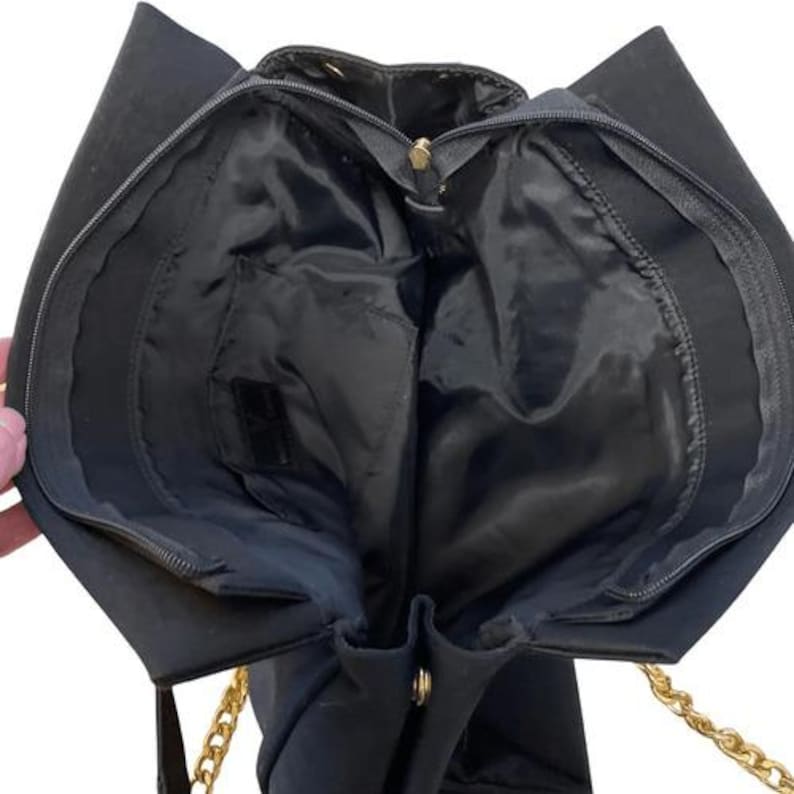 Valentino Christy Paris Black Canvas Tote Bag Gold Chain Strap Embroidered Logo image 4