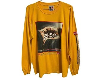 Vintage JNCO Jeans Langarm Grafik T-Shirt Gelbe Krone Flagge Made in USA L