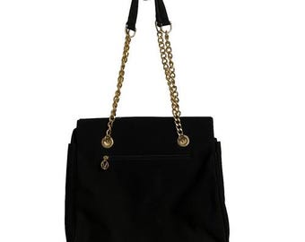 Valentino Christy Paris Black Canvas Tote Bag Gold Chain Strap
