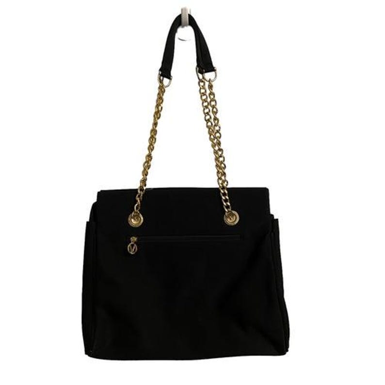 Valentino Christy Paris Black Canvas Tote Bag Gold Chain Strap Embroidered Logo image 5