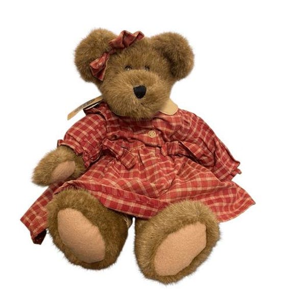 ぬいぐるみ vintage teddy bear with check dress Boyds Bears Archive Collection Brown Teddy Bear Red Checkered