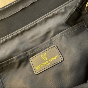 Valentino Christy Paris Black Canvas Tote Bag Gold Chain Strap Embroidered Logo image 8